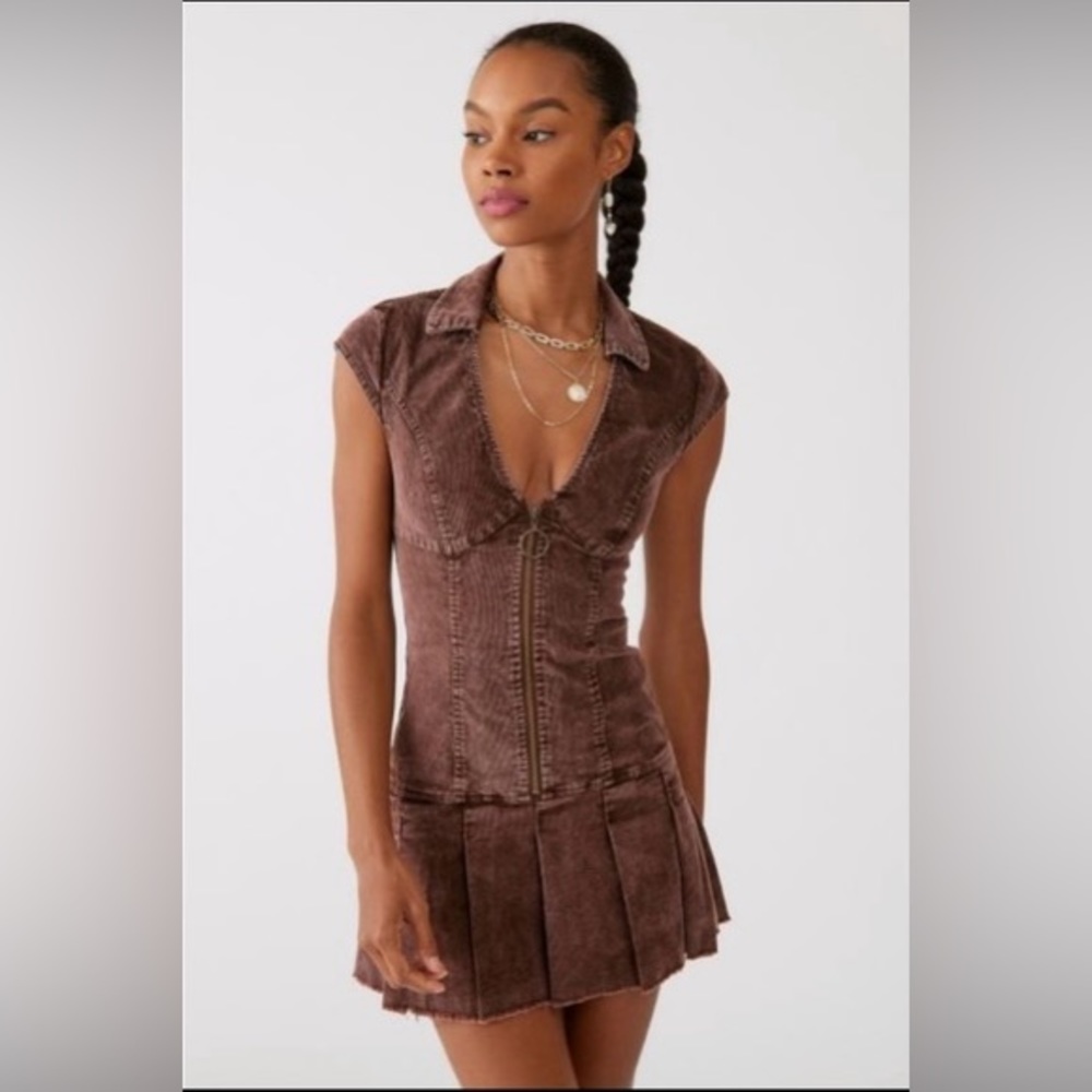 Urban Outfitters Brown Corduroy Jazzy Mini Dress- S